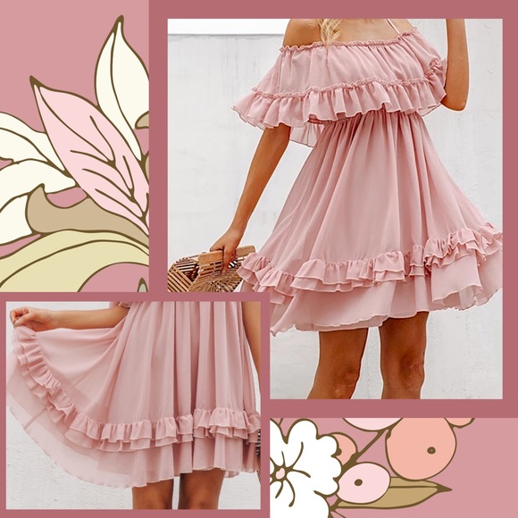 Off Shoulder Spaghetti Strap Ruffled Mini Dress - Picture 6 of 7